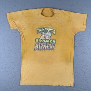 Vintage‎ 80s Beer Shirt Men's Small Yellow I'm Having A Six Pack Attack Drinking